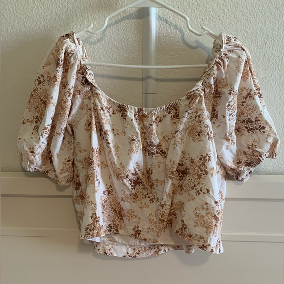 Abercrombie & Fitch Linen-Blend Puff Sleeve Top Size Medium - Picture 2 of 5